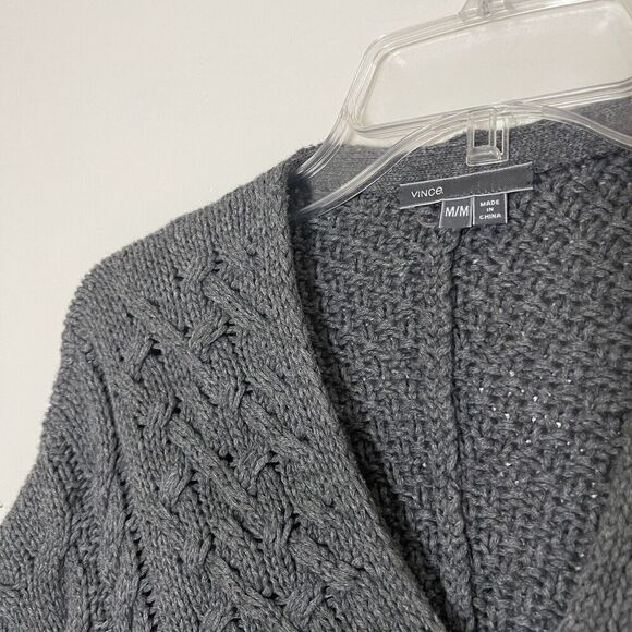 VINCE. gray crochet cable knit sweater full zip poncho vest size medium - Picture 2 of 6